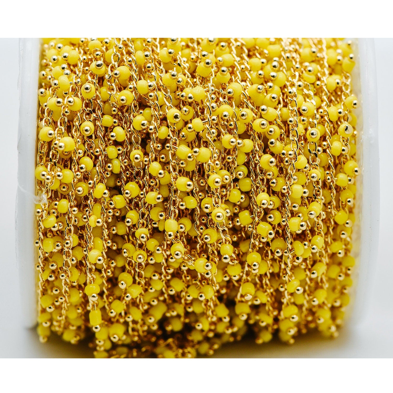 Gold plated Brass Beaded Chains, 1.8mm Chain with Glass Seed Beads, Necklace Chain Components (#LK-201)/ 1 Meter=3.3 ft